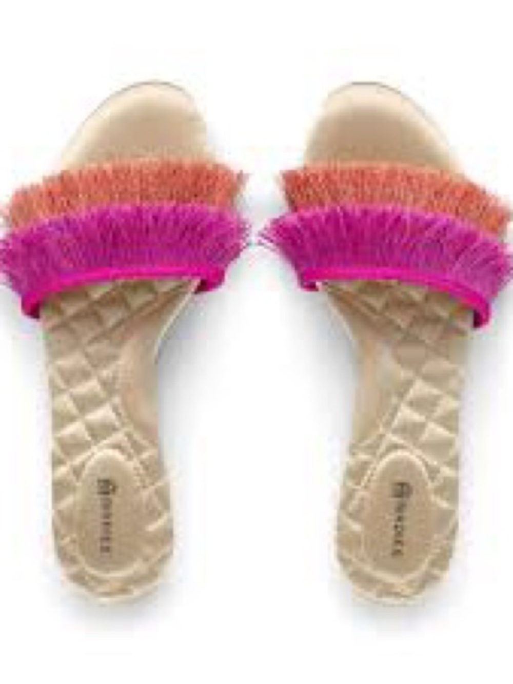 Birdies Pink and Orange Fringe Slide Sandals for Women